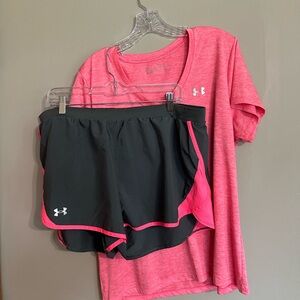 Under Armour Pink T-Shirt and Black Shorts Set